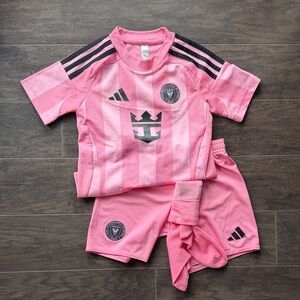 adidas Pink Kids Soccer Jersey & Shorts Set with Black Accents